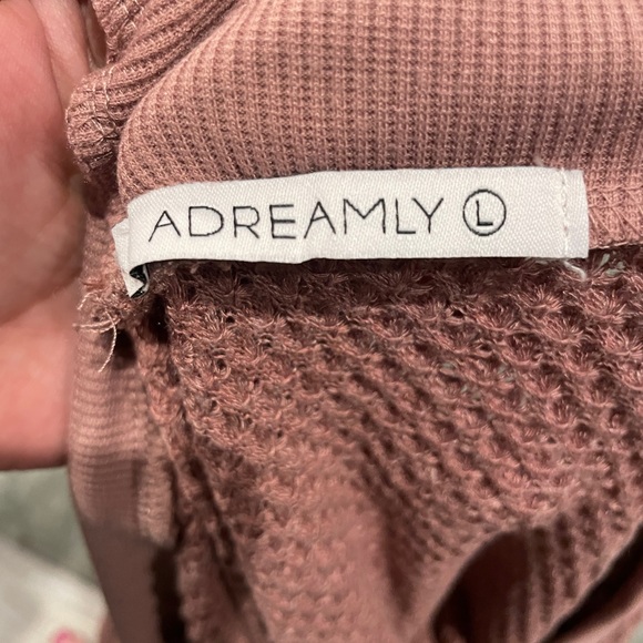 Adreamly Women's V Neck Long Sleeve Waffle Knit Top Off Shoulder Oversized Large - Picture 3 of 4